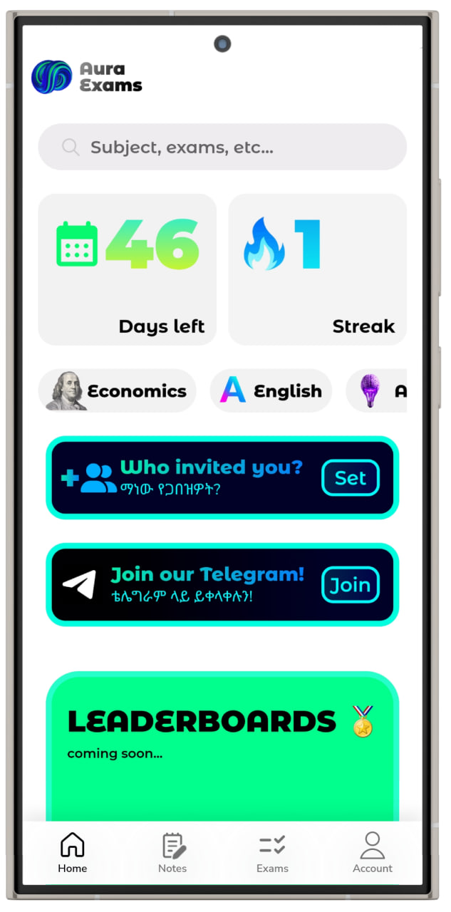 Aura Exams App Mockup
